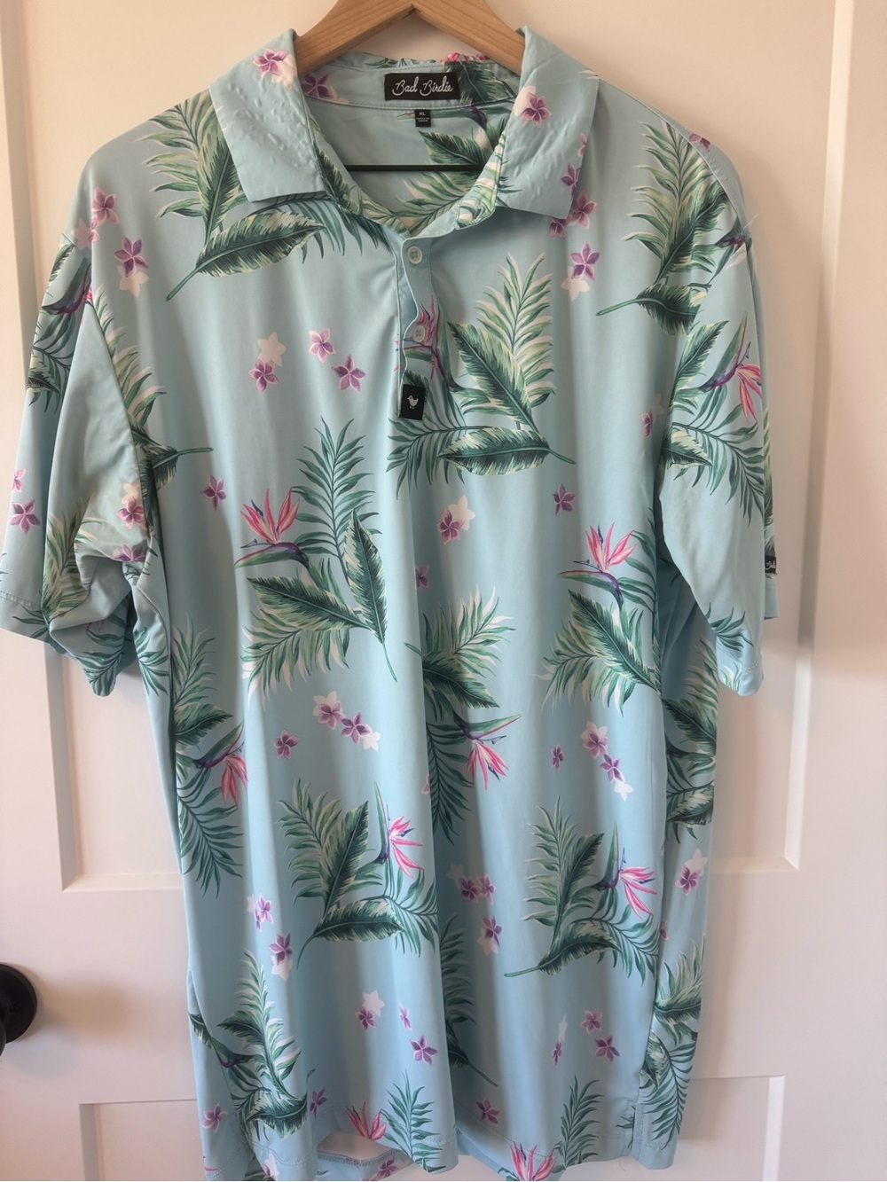 Bad Birdie Light Blue Tropical Golf Polo Size XL